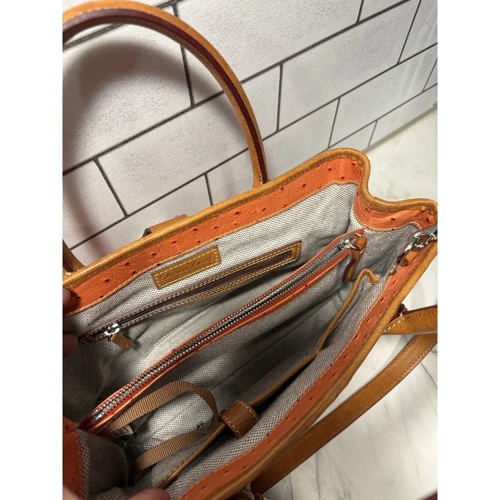 Dooney & Bourke OT977 Ostrich Medium Pocket Satchel Tangerine Orange Leather